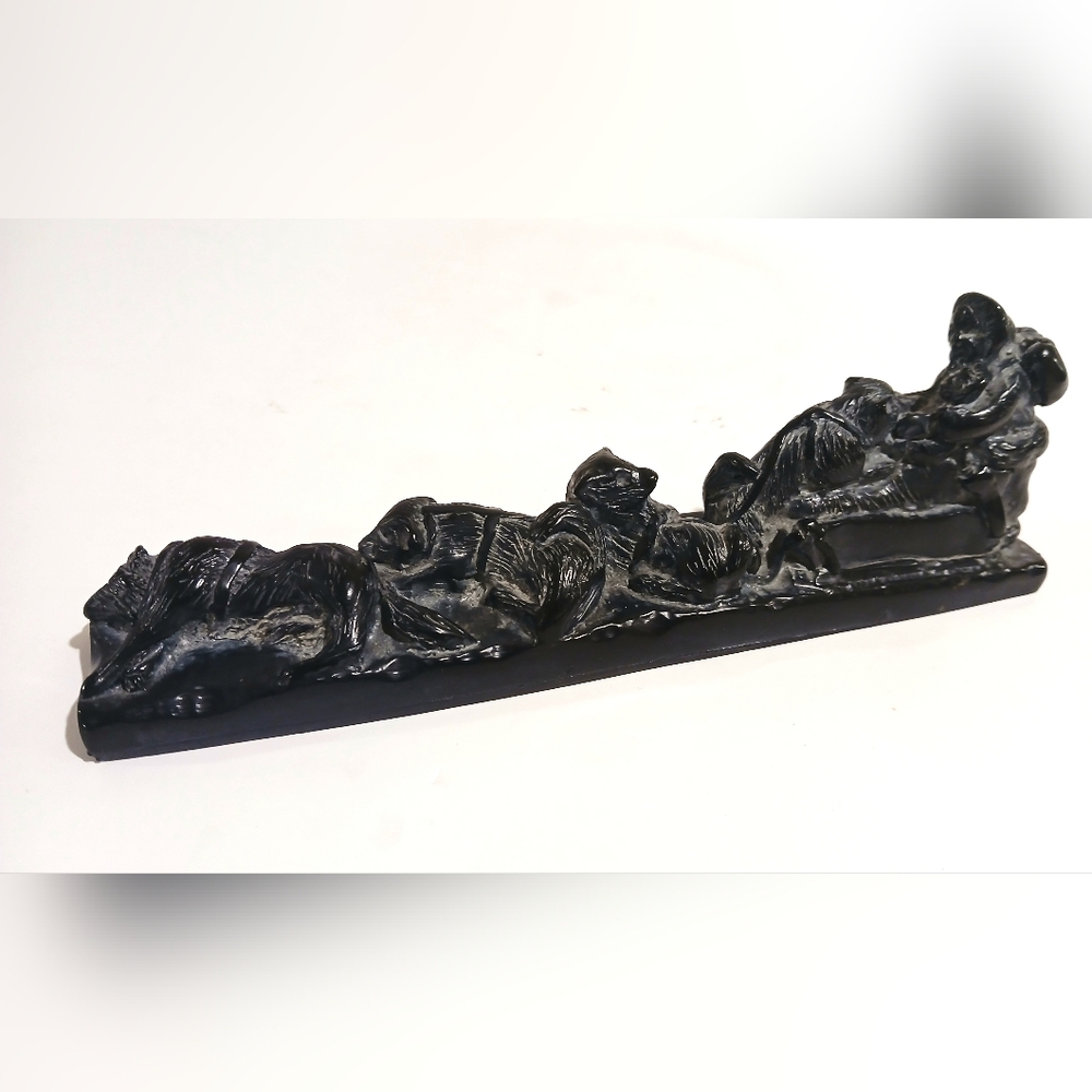 Vintage Black Dog Sled Sculpture Art Piece